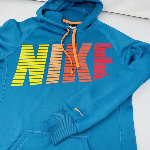 NIKE Therma Fit Size Small Hoodie Pullover Sweater Swoosh Logo Teal Pink Womens - Picture 1 of 6